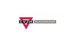 Das Bild zeigt ein Logo, bestehend aus einem roten umgekehrten Dreieck mit der Aufschrift "CVJM" und einem grauen Rechteck mit der Aufschrift "NEUHAUSEN/ERMS".
