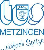 Das Logo von TuS Metzingen zeigt den Vereinsnamen in blauer Schrift mit einem stilisierten Stadt- und Wappenelement.