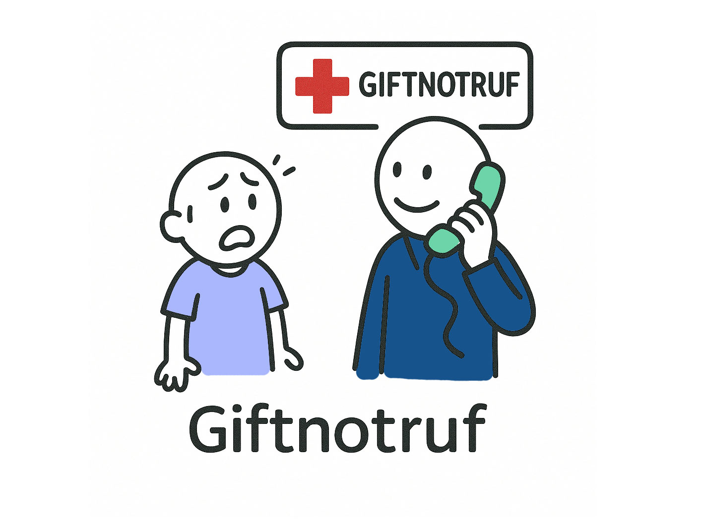 Strichmännchen. Ein Mann ruft beim Giftnotruf an.